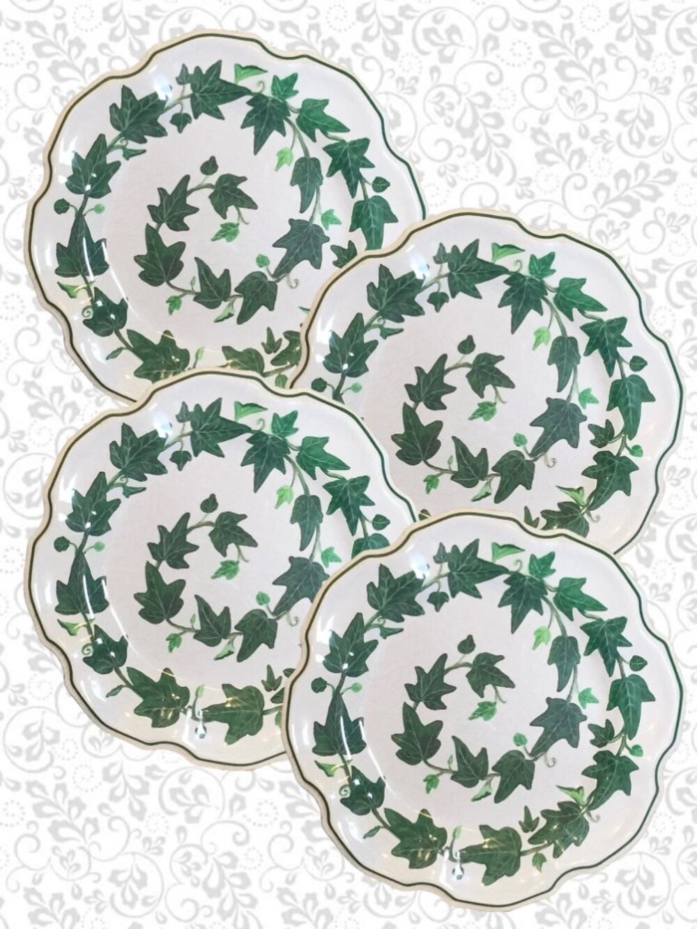Winterthur Interpretation Melamine Plates Ivy Pattern Set of 4 Spiral Scalloped